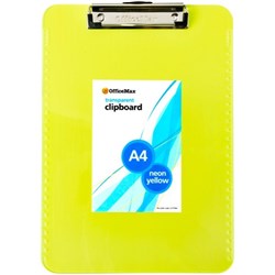 OfficeMax Transparent Clipboard A4 Neon Yellow Plastic