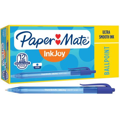 Paper Mate InkJoy 100 RT Retractable Ballpoint Pen, Medium Point, Blue Ink,  Doze
