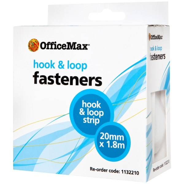OfficeMax Hook & Loop Fasteners Strip White 20mm x 1.8m OfficeMax