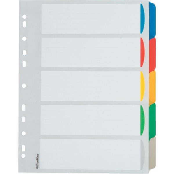 OfficeMax Index Dividers 5 Tab A4 Polypropylene Coloured OfficeMax