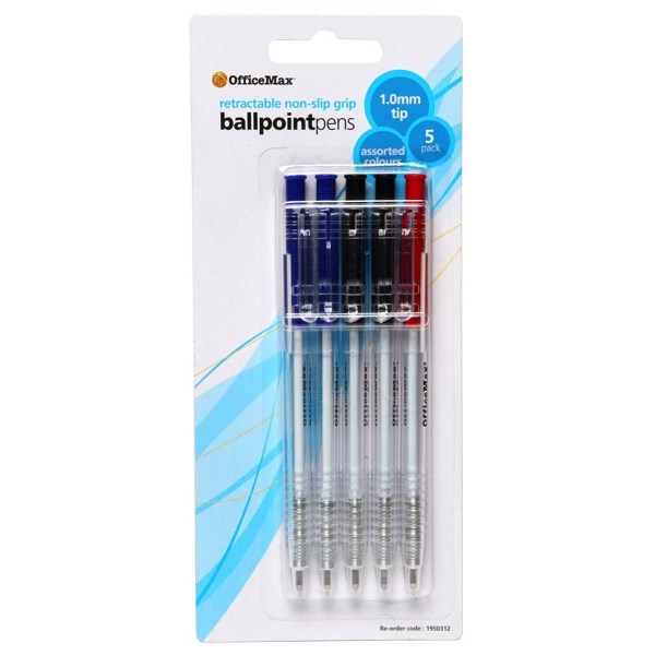 OfficeMax Assorted Colours Retractable Ballpoint Pens Medium Tip, Pack
