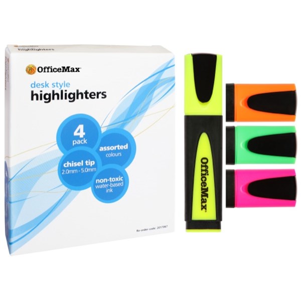 OfficeMax Assorted Colours Desk Style Highlighters Chisel Tip, Pack of