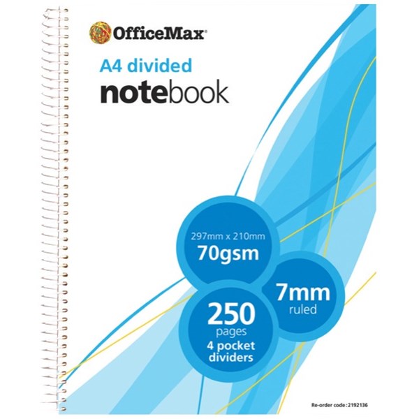 OfficeMax A4 Divided Notebook Ruled 250 Pages OfficeMax MySchool