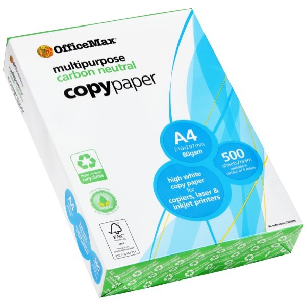OfficeMax A4 80gsm Carbon Neutral White Copy Paper Recyclable Wrapper, Pack  of 500 | OfficeMax MySchool