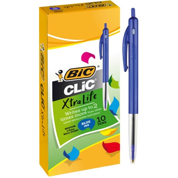 BIC Clic Blue Retractable Ballpoint Pens 1.0mm Medium Tip Blue Barrel