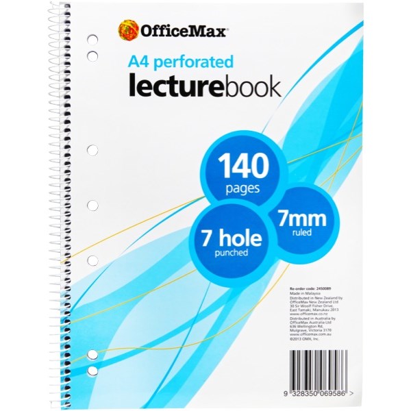 OfficeMax Spiral Bound Lecture Book A4 7mm Ruled Punched 140 Pages OfficeMax MySchool