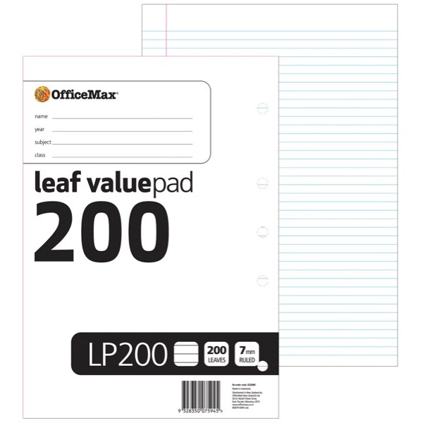 OfficeMax Loose Leaf Value Refill Pad (LP200) 7mm Lined 200 Leaves OfficeMax MySchool