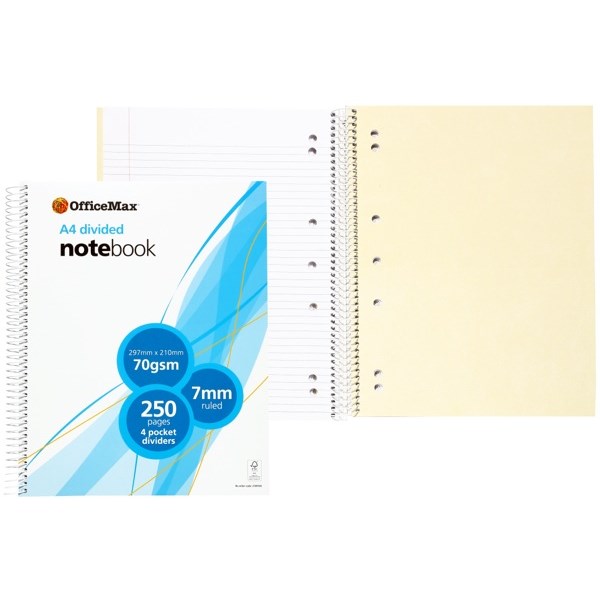 OfficeMax A4 Divided Notebook Ruled 250 Pages FSC Sections OfficeMax