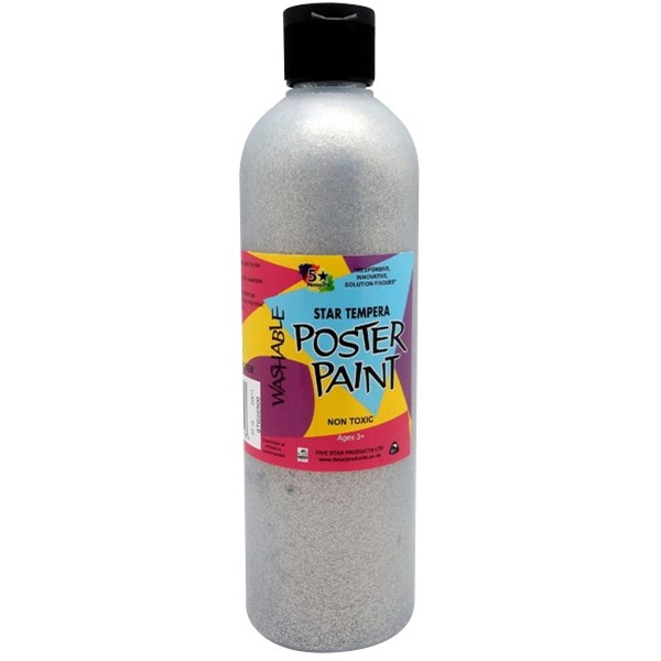 Five Star Tempera Poster Paint 500ml Glitter Silver OfficeMax MySchool