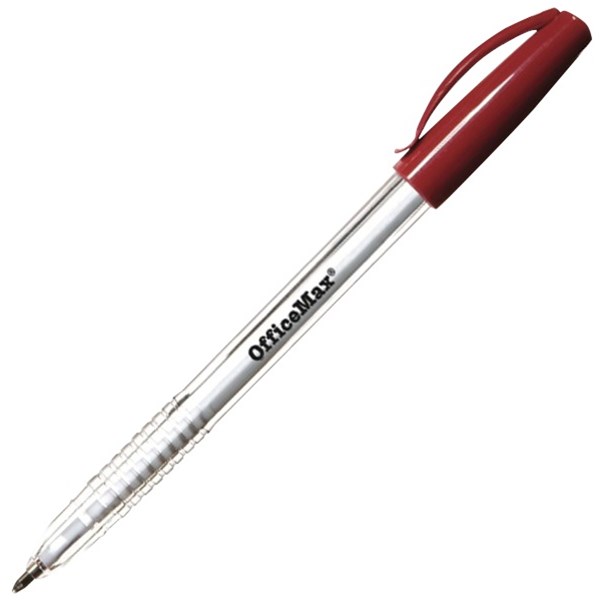 OfficeMax Capped Ballpoint Pens, Non Slip Grip, 1.0mm Medium Tip, Red