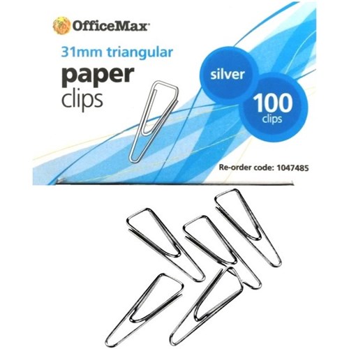 OfficeMax Paper Clips Triangle 31mm Silver, Pack of 100