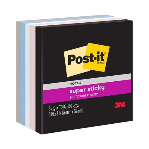 Post-it®Notes 654-5SSNE Super Sticky 76x76mm Simply Serene, Pack of 5