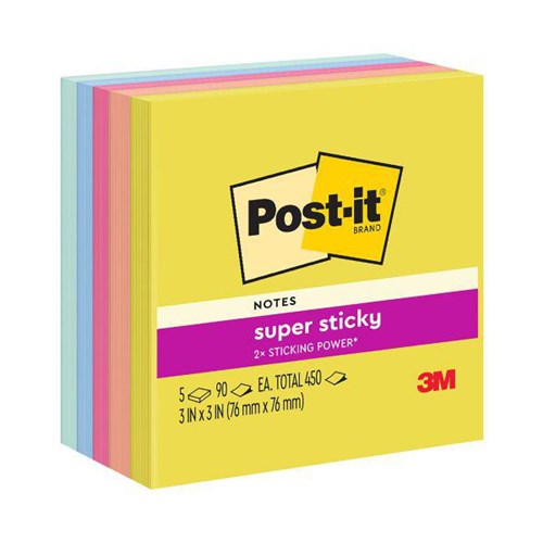 Post-it®Notes 654-5SSNE Super Sticky 76x76mm Summer Joy, Pack of 5