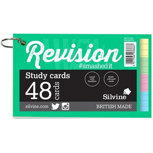 Silvine Luxpad Revision Study Cards 127x76.2mm with Binding Ring Ruled Assorted Colours
