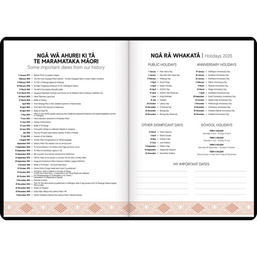 Tuhi B53 Premium Bilingual Diary Week To View Mahere   Wiki 2026 Black/Gold