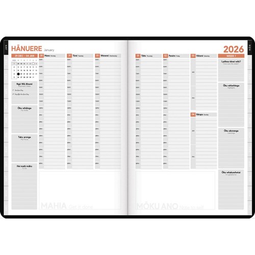 Tuhi B53 Premium Bilingual Diary Week To View Mahere   Wiki 2026 Black/Gold