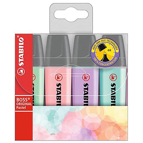 Stabilo Boss Pastel Assorted Colours Highlighters, Pack of 4
