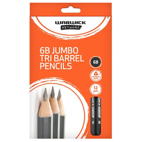 Warwick Artworx Jumbo Tri Barrel 6B Pencils, Pack of 12