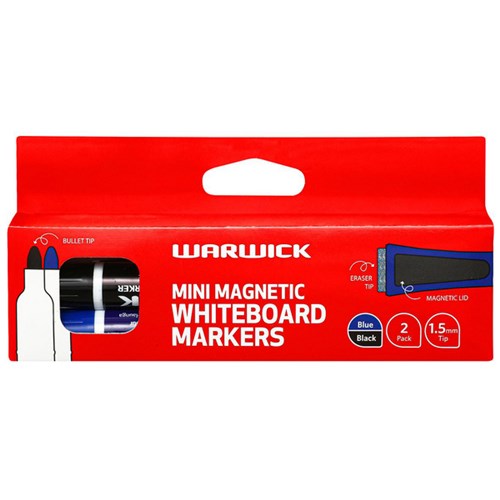 Warwick Mini Magnetic Whiteboard Markers Bullet Tip Assorted Colours, Pack of 2