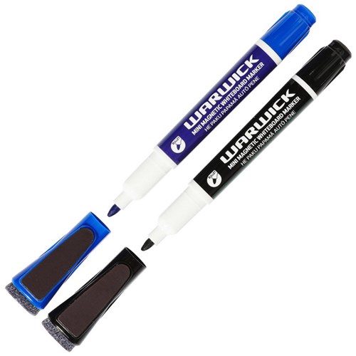 Warwick Mini Magnetic Whiteboard Markers Bullet Tip Assorted Colours, Pack of 2