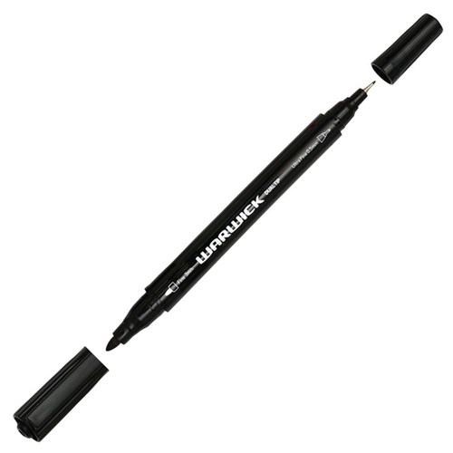 Warwick Double Ended Permanent Marker Black Ultra Fine & Fine Tip