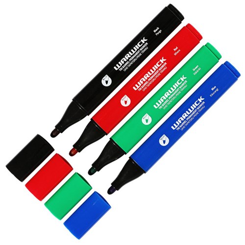 Warwick Tri Barrel Permanent Markers Bullet Tip Assorted Colours, Pack of 4