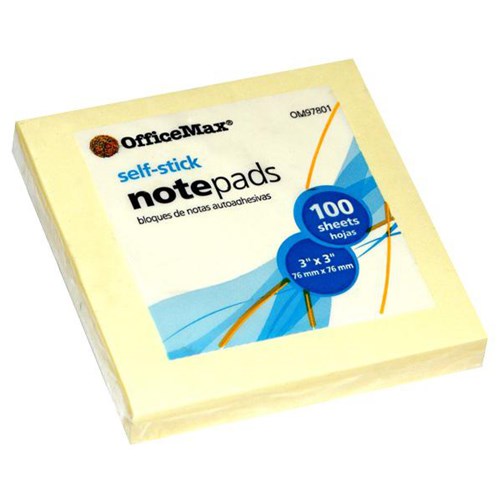 OfficeMax Self-Stick Notes 76x76mm Yellow 100 Sheets