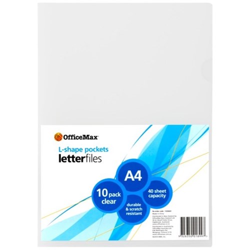OfficeMax L-Shaped Pockets A4 Clear, Pack of 10