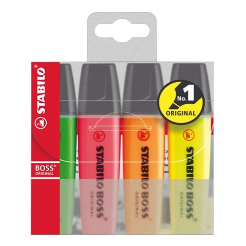 Stabilo Boss Assorted Colours Hang Sell Highlighters, Pack of 4