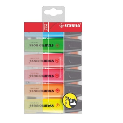 Stabilo Boss Assorted Colours Hang Sell Highlighters, Pack of 6
