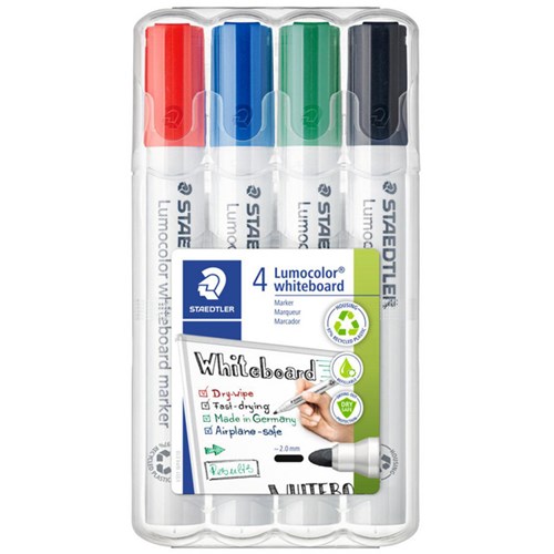 Staedtler Assorted Colours Lumocolor Whiteboard Markers Bullet Tip, Pack of 4