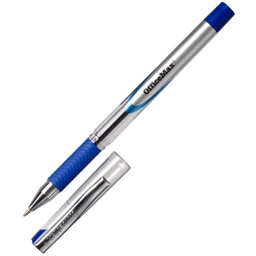 OfficeMax Blue Capped Ballpoint Pen Rubber Grip 1.0mm Medium Tip