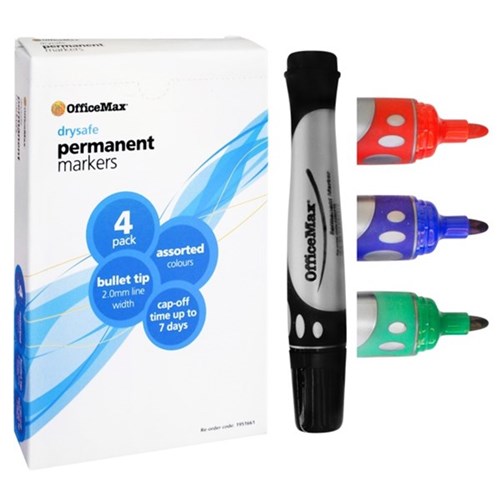 OfficeMax Assorted Colours Permanent Markers Bullet Tip, Pack of 4