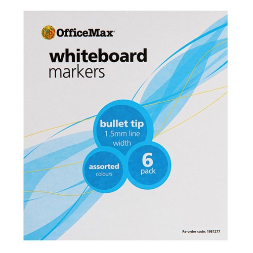 OfficeMax Assorted Colours Whiteboard Markers Bullet Tip, Pack of 6