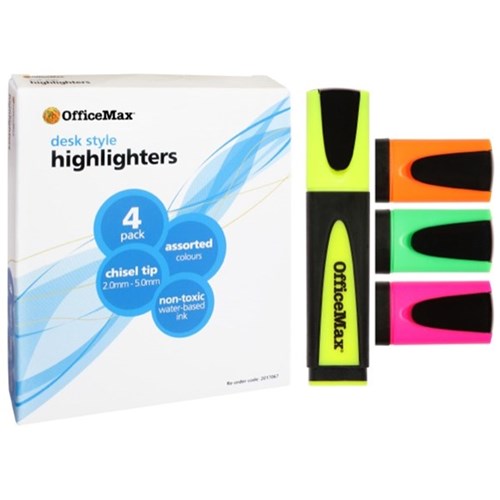 OfficeMax Assorted Colours Desk Style Highlighters Chisel Tip, Pack of 4