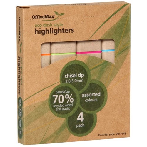 OfficeMax Assorted Colours Eco Desk Style Highlighters Chisel Tip, Pack of 4