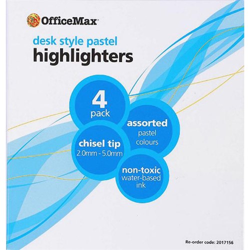 OfficeMax Assorted Pastel Colours Desk Style Highlighters Chisel Tip, Pack of 4