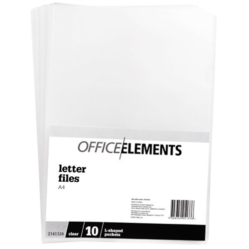 Office Elements L-Shaped Pockets A4 Clear, Pack of 10