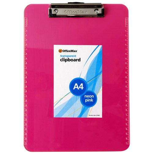 OfficeMax Transparent Clipboard A4 Neon Pink