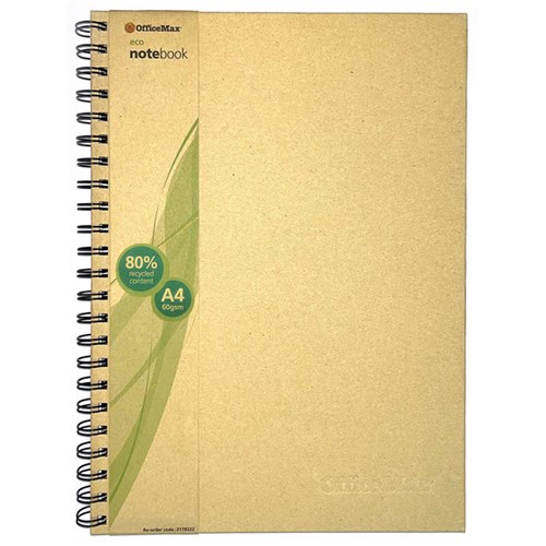 OfficeMax Eco A4 Spiral Hard Cover Recycled Notebook 160 Pages