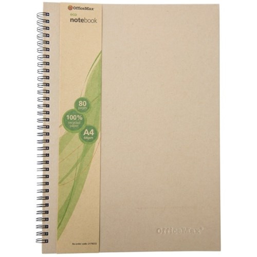 OfficeMax Eco A4 Spiral Hard Cover Recycled Notebook 160 Pages