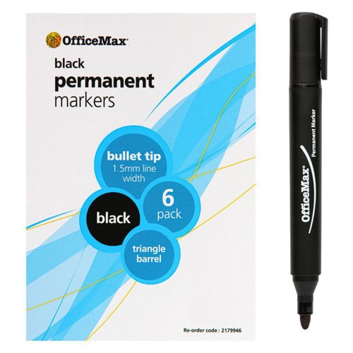 OfficeMax Black Permanent Markers Bullet Tip, Pack of 6