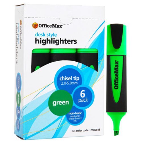 OfficeMax Green Desk Style Highlighters Chisel Tip, Pack of 6