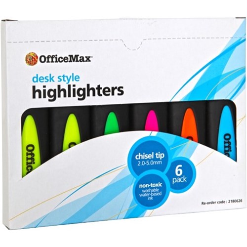 OfficeMax Assorted Colours Desk Style Highlighters Chisel Tip, Pack of 6