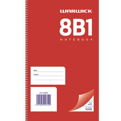 Warwick 8B1 Spiral Notebook 7mm Ruled 50 Leaves