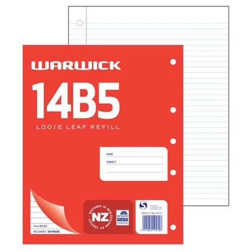 Warwick 14B5 Loose Leaf Refill Pad 7mm Ruled 50 Leaves OfficeMax MySchool