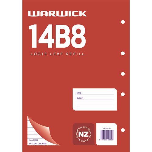 Warwick 14B8 Loose Leaf Refill 7mm Ruled 50 Leaves