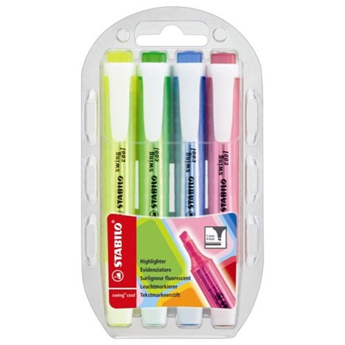 Stabilo Swing Cool Assorted Colours Hang Sell Highlighters, Pack of 4