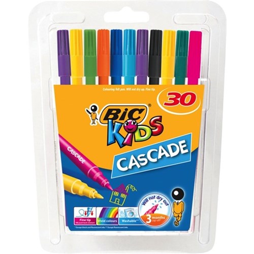 BIC Kids Cascade Felt Tip Markers Assorted Colours, Pack of 30