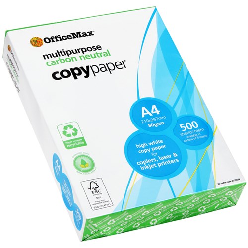 OfficeMax A4 80gsm Carbon Neutral White Copy Paper Recyclable Wrapper, Pack of 500